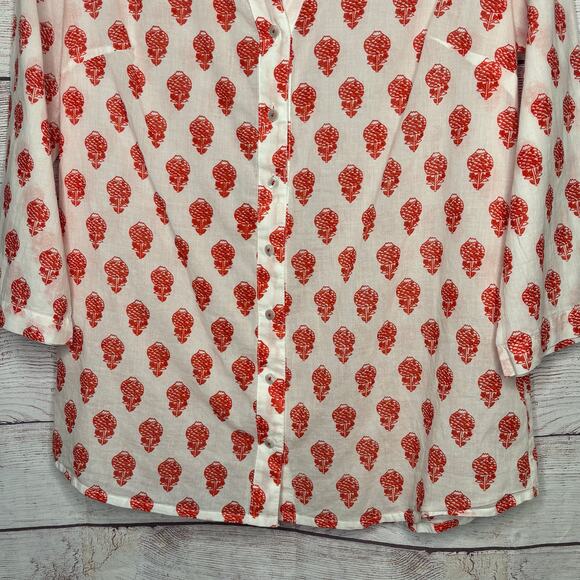 Aspiga Cecilia Floral Pineapple Soft Organic Cotton Button Down Blouse Top Small - Picture 10 of 12